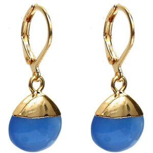 Blue Onyx Gemstone Earrings | Gold Plated Leverback Drops